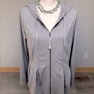 LOGO Lounge Lori Goldstein Grey Zip Up Swing Hoodie Sweatshirt Jacket Medium
